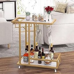 SenceWin Décor Stylish Compact Wine Serving Bar Cart: A Transportable Drink Trolley with Glass Holder Wheels and Lockable Casters for Kitchen Parties and Dining Room (White 2t NW)-image-40