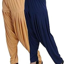 Women's Relaxed Fit Cotton Viscose Lycra Dhoti Patiyala Salwar Harem Bottoms Pants Combo Pack of 2(DarkSkin, Navy Blue; X-Large)-image-41