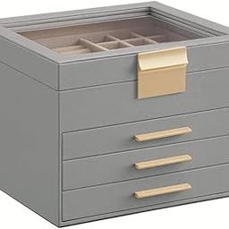 SHIPLORD® Elegant 4-Layer Jewelry Organizer with Glass Lid & 3 Drawers: Secure Storage for Necklaces Rings Earrings & More-image-67