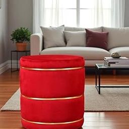 LB TRENDS Sitting Solutions for Home – Wooden Frame Round Ottomans, Soft Cushion Pouffes, Stools Ideal for Living Room, Bedroom, Study & Makeup Table, 18Inch Height, Wine-image-49