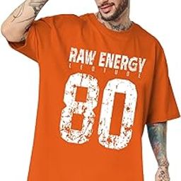Men Half Sleeve Round Neck Graphic Font Printed Cottonblend Oversized Tshirts (Colour: Orange)-picture-14