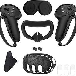 [8+1]Silicone Cover Set Compatible with M-e-t-a Q-u-e-s-t 3, Touch Controller Grips Cover, VR Shell Cover, Facial Interface Cover, Protective Lens Cover, Tempered Glass Lens Caps (Black)-picture-9