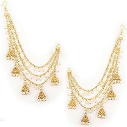 Bahubali Pearl Ear Chain Hair Accessories Traditional Stylish Fancy Jhumki Jhumka Earrings For Women & Girls (16084er)-image-20