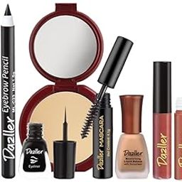 Dazller Mini Glam Kit - 8 in 1, Medium Skin Ton, Contains - Kajal & Kohl, Eyebrow Pencil, Eyeliner, Mascara, Foundation, Compact, Lipcolour (2)-32