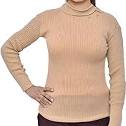 Women Wool Warm Full Sleeve High Neck Skivvy Sweater for Winter (Beige L)-image-44