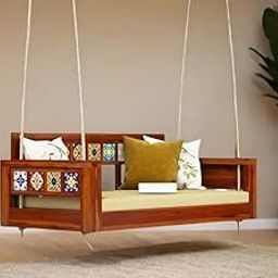 VISHWAKARMA DECOR Wooden Swing for Balcony | House Swings for Living Room | Patio Jhula for Home Indoor, Garden Outdoor & Balcony | Rosewood, Honey Finish-image-8