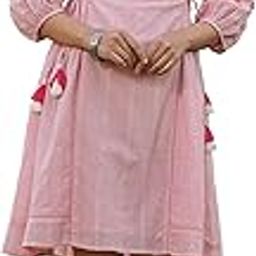 Women's Pink Cotton Dobby Embroidered Flared Dress-image-40