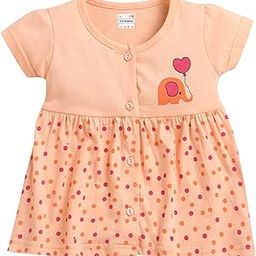 Peach Girls Half Sleeves Cotton Knee Length Casual Frock (Peb9600)-image-1