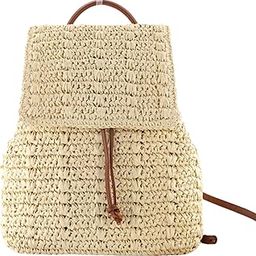 Newphoria P100 Handmade Woven Crochet Straw Backpack - Flap Drawstring Lightweight Hobo Purse Handbag Shoulder Bag for Women/Girls-21