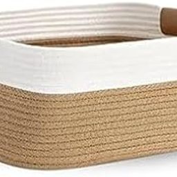 MATYUN Jute Cotton Storage Gift Basket, Rectangle case for Closet, Packing, Wedding Organizer Box Jute Basket Handwoven Eco-Friendly Basket Bins Organizer Size (10x8x5) (Beige and White)-image-76