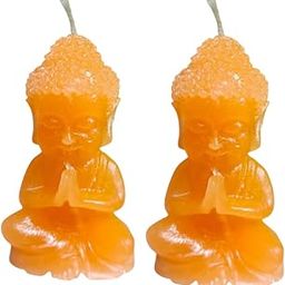 SHARAJ TRADERS™ Decorated Cute Little Buddha Soy Wax Candles | Candles for Decoration | Soy Wax Candle for Aromatherapy, Stress Relief, Meditation, Home Decor, Diwali (Pack of 2, Orange)-image-89