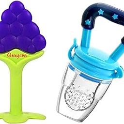 GRAYSEE CMB101 Combo of Silicone BPA Free Natural Organic Nipple Teethers and Fruit Nibbler Feeder for Newborn Baby Boy - Baby Girl, Infant, Babies (Multicolor 8)-31