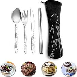 TrekEaze Stainless Steel Reusable Travel Cutlery Set – 4-Piece Portable Utensils with Knife, Fork, Spoon & Chopsticks in Zipper Case Compact Eco-Friendly Flatware for Camping,Office, Travel & Outdoors-image-30