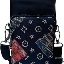 BAGIN ENTERPRISE Small Crossbody Phone Bag for Women Mini Wallet Bags with Adjustable Shoulder Strap Wallet Clutch Bag for Girls Zipper Phone Pouch Handbag Armband Case (Black Flower & Star)-image-125