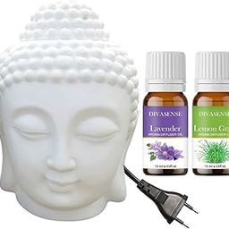 Ceramic Electric Buddha Aroma Diffuser Home Fragrance Night Lamp Light with Lemongrass, Lavender Aroma Oil 10ml-image-2