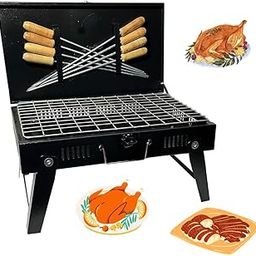 NE GRILLS - Traveler Charcoal barbeque grill set, Foldable briefcase style charcoal grill, Barbecue grill set for home use tandoor for home and picnic use with 8 skewers,1ss grill (Made in INDIA)-picture-3