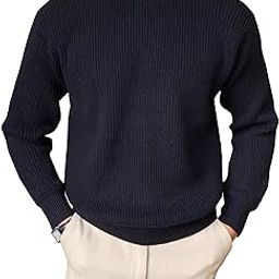 Men's Trendy Crewneck Thicken Sweater Soft Midweight Knitted Sweatshirt Waffle Textured Pullover Sweaters-image-28