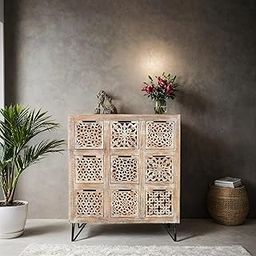 MYOON Stylish Multi Storage Drawer Chest with Metal Legs | Solid Wood Drawer Chest for Living Room, Bedroom | Lightweight & Portable | Wooden Furniture for Home | 48 X 103 X 180 Cm-image-74