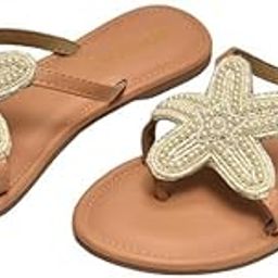 Women's Handmade Flat Sandals with Starfish Design, Slide-On Summer Beach Slippers, Faux Leather Upper, TPR Sole, Lightweight Travel Flats, Holiday Walk wear, Outdoor Footwear-image-37