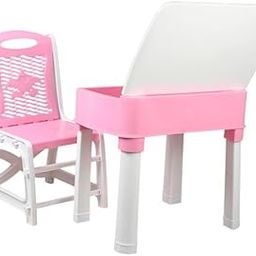 Kids Study Table Functional Desk Chair Set, Children Study Table Chair Set with Storage Box Space for Pencils Stationery Study Table for Reading /Writing/Learning Boys Girls (3-15yrs) (Pink &White)-image-2