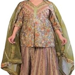Women's Muslin Kurta and Muslin Sharara with Organza Dupatta Set Elegant Ethnic Wear for Wedding, Party and Festive Occasions | Traditional Indian Outfit-image-89