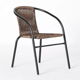 Outdoor Patio Chair, Woven Rattan Style Seat, Black Metal Frame, Brown | (Pack of 1)-image-40