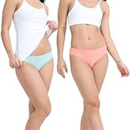 Peach Amber and Cameo Green Organic Cotton Bikini Panty for Women - Pack of 2-image-58