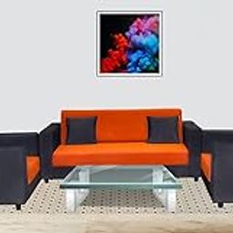 RM Home Classic Sofa Set 3+1+1 Orange & Black Fabric-image-86