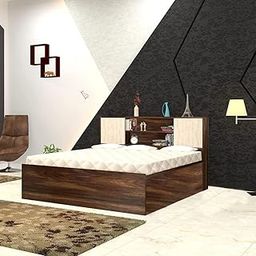 FURNY Vivo Queen Size Bed with Headboard Storage & Box Storage (Engineereed Wood Brown)-4