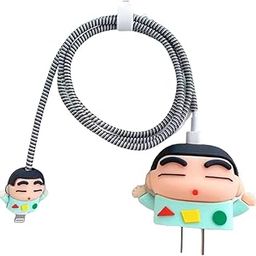 Like Star Protective Case Cover 4in1 Compatible with Apple 20W/18W iPhone USB-C Power Adapter Charger Protection Case with Wire Saver,3D Cartoon Character Case 360Degree Protection Cover(SHIN Chain)-12