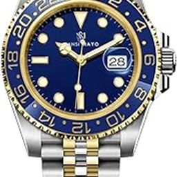 Men's Blue & Gold Stainless Steel Two-Tone Elegance Wrist Watch-image-50