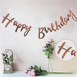 AMFIN (Pack of 1) Happy Birthday Party Cursive Metallic Banner - Rose Gold-1