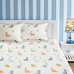 URBAN DREAM Kids Dino and Baloon Print White and Purple BEDSHEET Set (Double Bed)-image-5