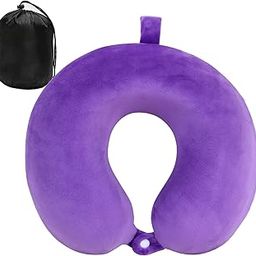 AVSHUB Neck Pillow for Traveling, Upgraded Travel Neck Pillow for Airplane 100 Percentage Pure Memory Foam Travel Pillow for Flight Headrest Sleep, Portable Plane Accessories (Purple)-image-18