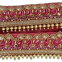 FASHIONS Adjustable Pink Crystal Stone Stretchable Embroidery Aari Maggam Work Cloth Kamarband Hip belt Body Jewellery waist beltl vadanam for girls & Women-image-62