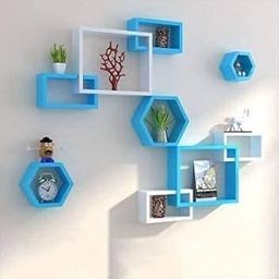 Lenakel Sizkon Combo Wall Shelves Set of 3 Hexagon and Interconnect Wall Shelf for Home Decor Living Room | Home Decor Bedroom Combo Wall Shelves (White & Sky Blue)-image-8