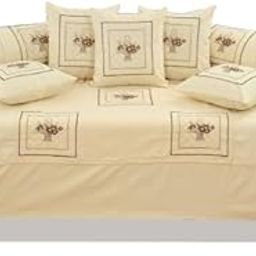 SR Trading Royal Tokri 8 Pcs Diwan Set Premium Cotton Sofa Set with 5 Cushion Covers (16x16 Inch), 2 Bolster Covers (16x32 Inch),1 Diwan Bedsheet (60x90 Inch) Traditional Living Room (Cream Color)-image-48