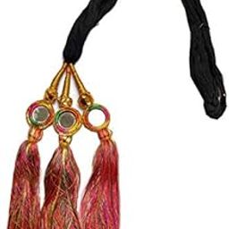 VTN Women's Patiala Shahi Paranda/Parandi Traditional Hair Accessory Braid Tassles/Hair Extension/Choti (Black with Multi Color Hangings)-image-6