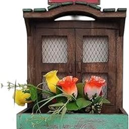 onlinecraft Wooden Matte Wall Shelf Flower Decor (ch2972) Brown Green-29