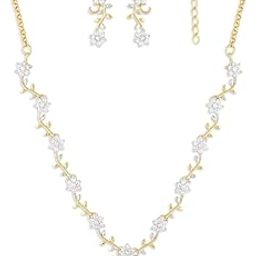 Sparkling CZ Diamond with Leafy Design Necklace Set For Women - ZPFK5425-image-21