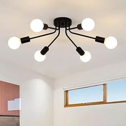 Areezo Decorative Ceiling Light | Modern LED Compatible Flush Mount Light for Living Room, Bedroom, Kitchen & Hall (Bulbnot Included) (L75 (6LIGHT) Black)-image-1