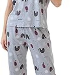Women's Cotton Printed Round Neck Short Sleeve Night Suit Set | Capri Set | Casual Night Dress for Women-2895-image-15
