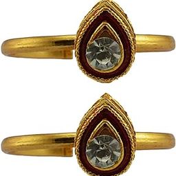 Golden Brass Stone Stud Toe Ring Size Free Designer Toe Rings Set |Fashionable & Durable Jewelry for Women Sku-toe33-picture-15