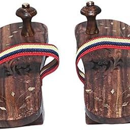NAMASTE INNOVATIONS Traditional Wooden Khadau Sandals with Nobe | Tricolor Strap | Handcrafted Design-image-12