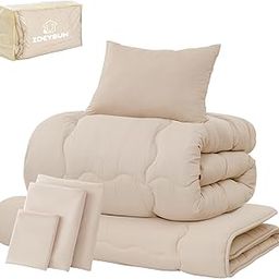 Zdeysun Comforter Set, Single, 7-piece Set, Antibacterial, Deodorizing, Washable, All-Season Comforter Set, Extra Filling, 3.5 lbs (1.6 kg), High Density Solid Cotton, Three-Layer Futon, Fitted-18