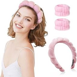 3 Pack Spa Headband and Wash band,Non Slip Sponge Makeup Skincare Hairband,Women Headband for Washing Face,for Makeup Removal Shower Skin Care Soft Makeup,Pink-16