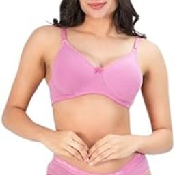 Women's Solid Design Full Coverage Hosiery Fabric Bra and Panty Set, Mould Cup-B, Non-Wired & Non-Padded Bra with Mid-Rise Panty for Girls, Comfortable and Versatile Lingerie Set, Pack of 1-3