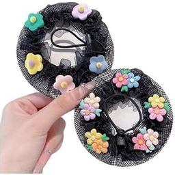 Stylish Mesh Hair Bun Cover for Kids Girls, Elastic Net Bun Holder with Burger, Strawberry, Flower & Cherry Designs, Perfect for Dance Performance, School, 1 Pcs - Multi Design.-image-24
