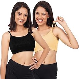 Thin Strap Sports Bra for Women (2 Pcs) Cotton Non-Padded & Non-Wired Bras for Gym, Workout, Yoga Slip-on Double Layered Full Coverage Bra Ladies Bras Soft & Comfortable-0