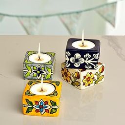 StyleMyWay Hand Painted Ceramic Tea Light Holder for Home Decoration (Multicolor, Set of 4, 2 inches) | Handmade Home Decor Items-27